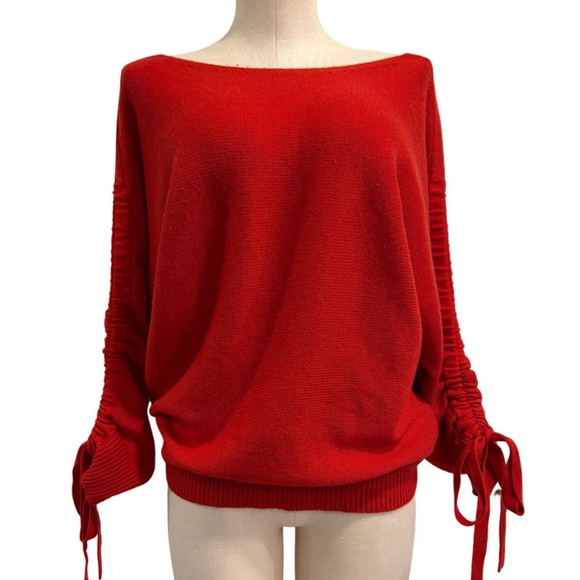 Joie Sweaters - JOIE cashmere/ wool blend red trapeze boatneck sweater with scrunched sleeves
